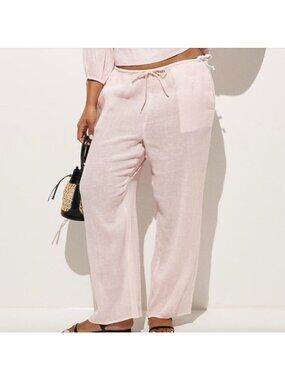 NWT J.Crew Beach Pant XS Pale Pink Hampton Linen-Blend Sheer Lightweight Pull On